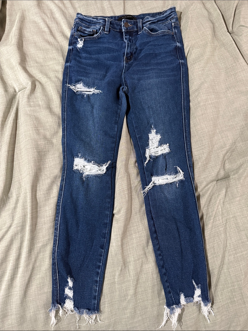 Flying Monkey Dark Blue Distressed High-Rise Jeans